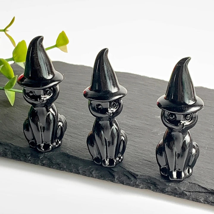 Obsidian Crystal Witch Cat Statue | Green Witch Creations