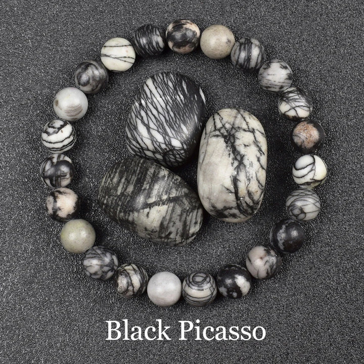 Black Picasso Jasper 8mm Crystal Stone Bead Bracelets | Green Witch Creations