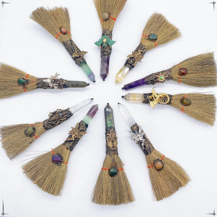 Large Crystal Point Charm Broom For Sale | Green Witch Creations