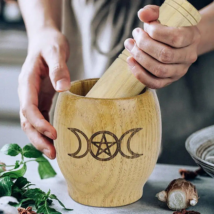 Wood Pentacle Pestle & Mortar Set For Sale | Green Witch Creations