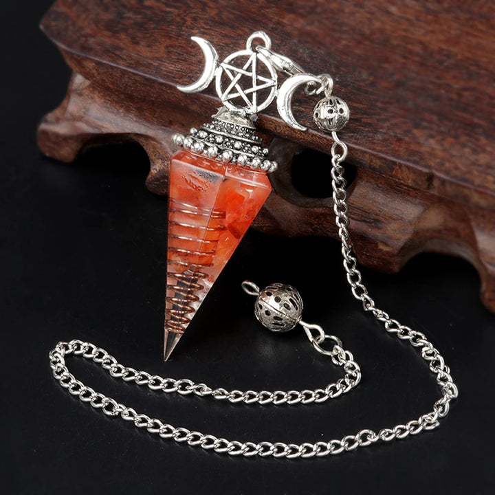 Red Agate Triple Moon Crystal Resin Pendulum | Green Witch Creations