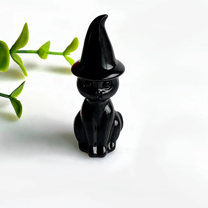 Obsidian Crystal Witch Cat Statue | Green Witch Creations