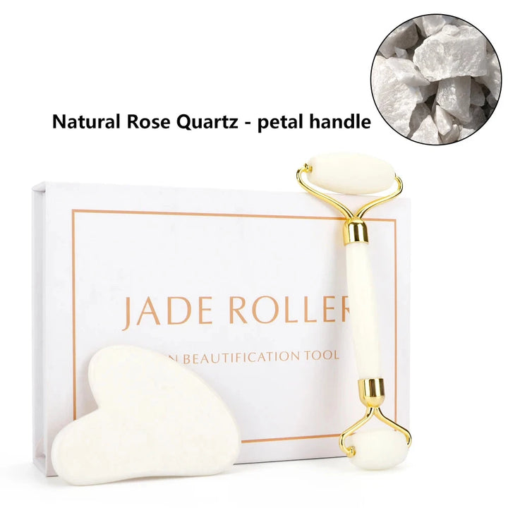 White Jade Crystal Gua Sha Facial Massage Roller Set | Green Witch Creations