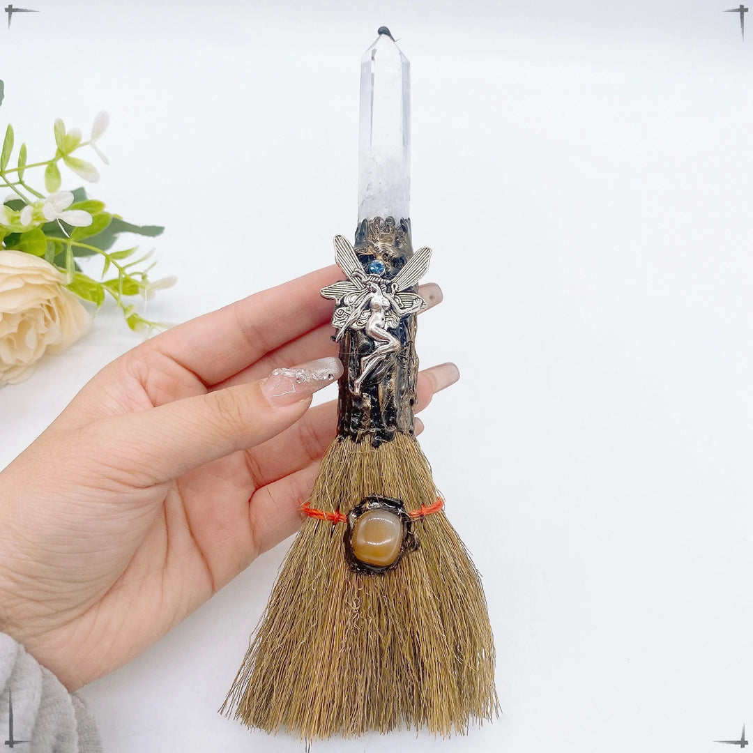 Large Crystal Point Charm Broom For Sale | Green Witch Creations