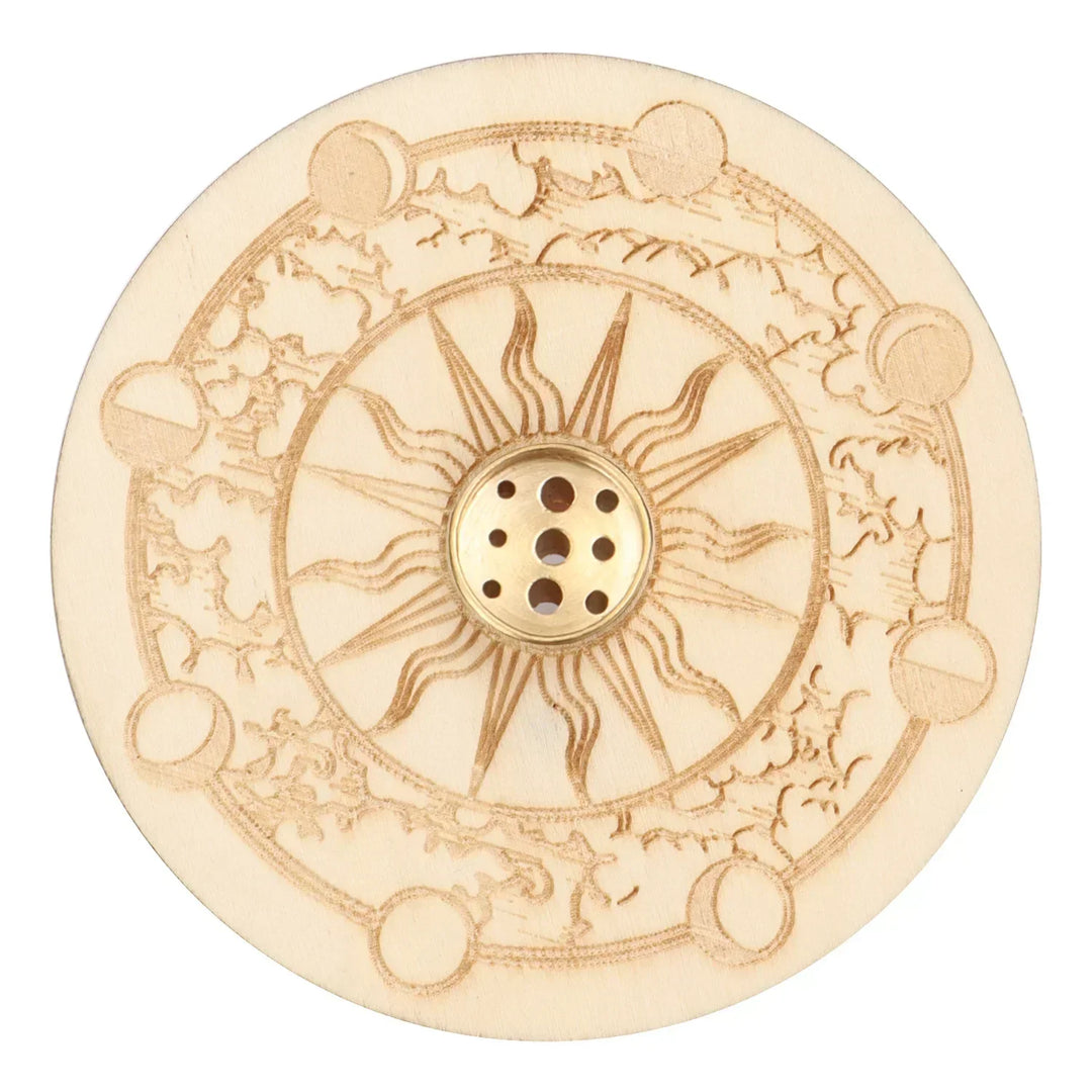 Moon Phase Sun Wood Design Incense Holder | Green Witch Creations