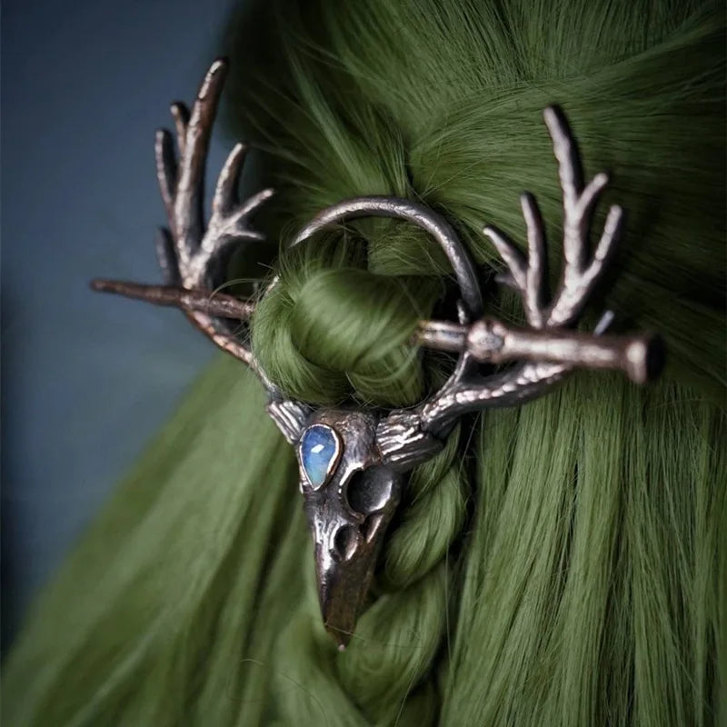Crow Antler Moonstone Viking Hair Sticks For Sale | Green Witch Creations