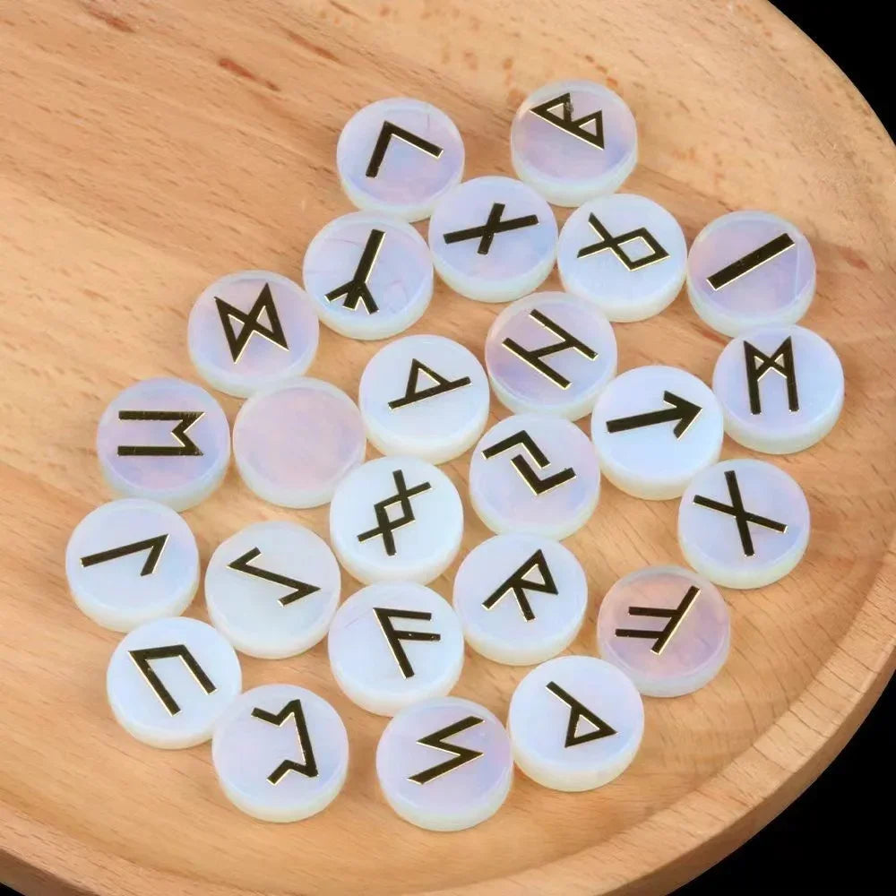 Opalite Round Crystal Rune Symbol Sets