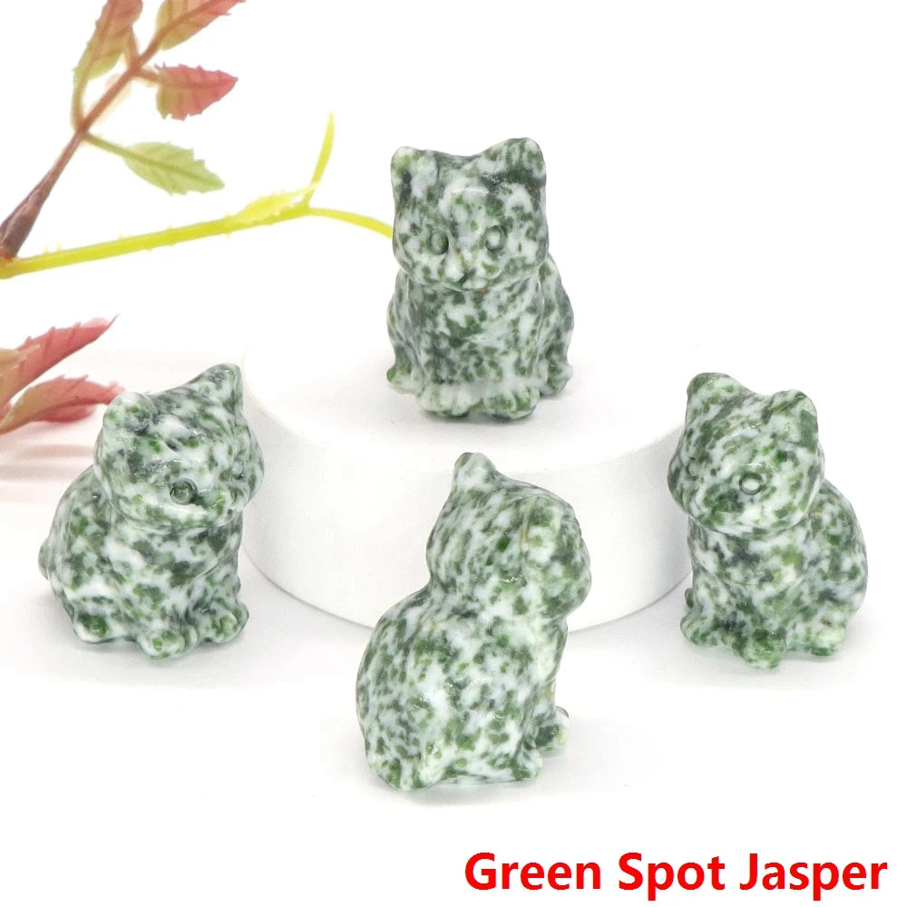 Green Spot Jasper Crystal Cat Statue | Green Witch Creations