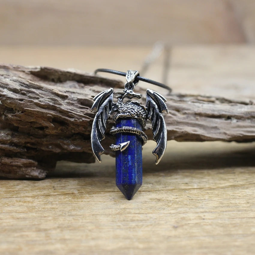 Lapis Lazuli Dragon Crystal Pendant Necklace | Green Witch Creations