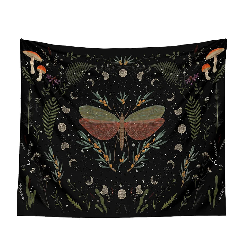 Moth Witchy Botanical Moon Phase Tapestries | Green Witch Creations