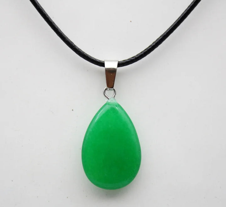 Green Jade Stone Teardrop Pendant Necklace For Sale | Green Witch Creations