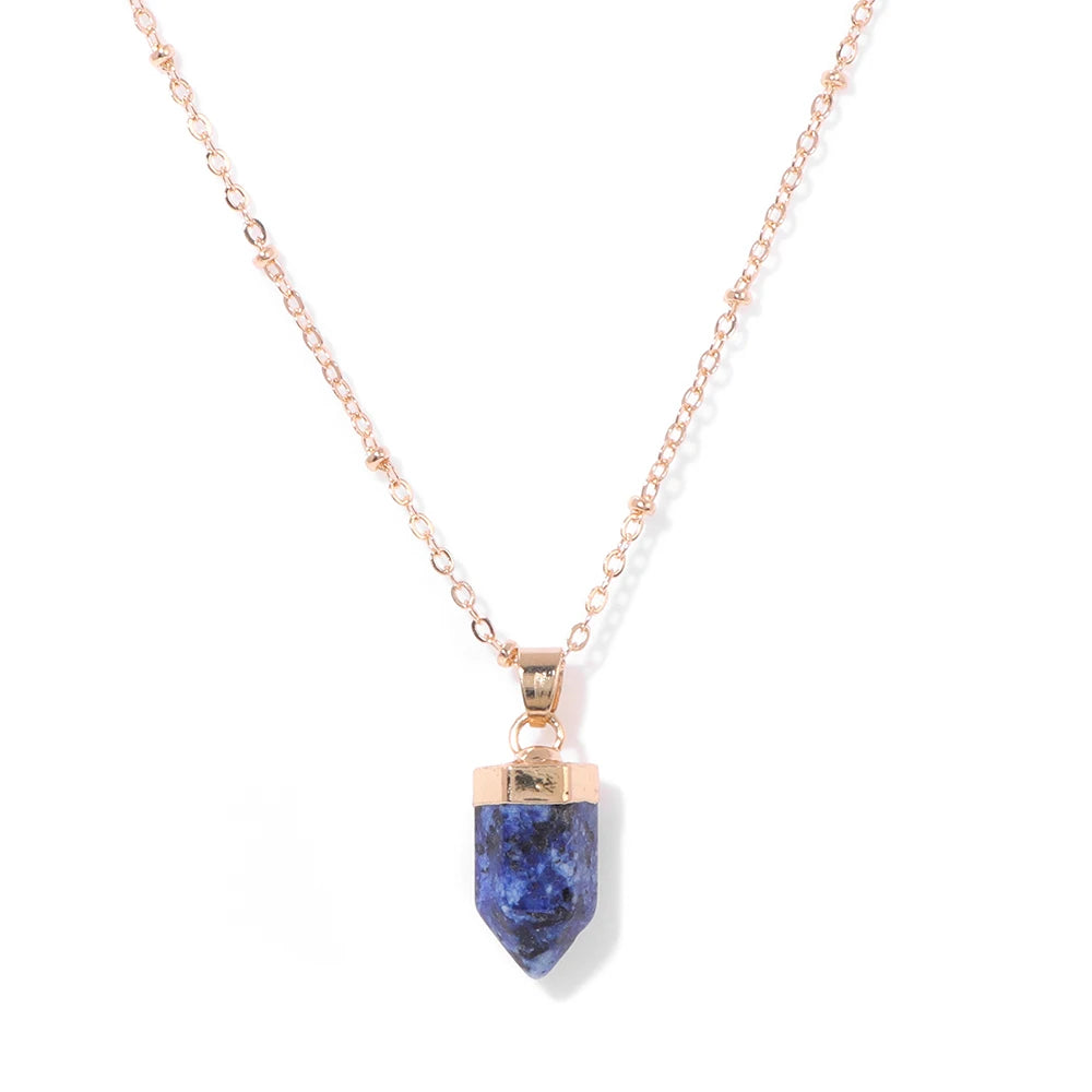 Sodalite Hexagonal Stone Pendant Gold Necklace | Green Witch Creations