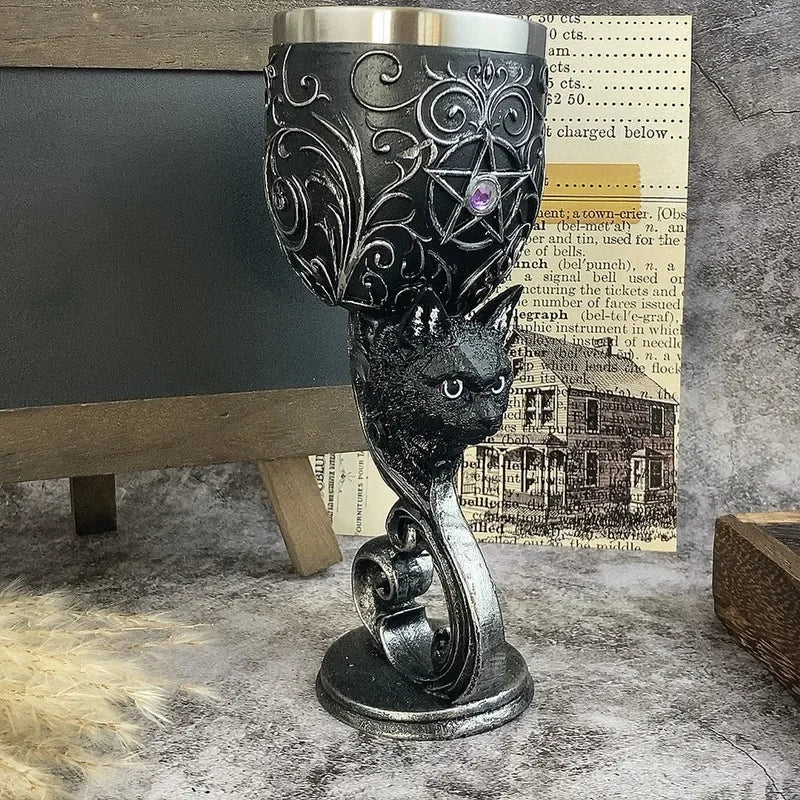 Black Cat Witchy Goblet Design Chalices For Sale | Green Witch Creations