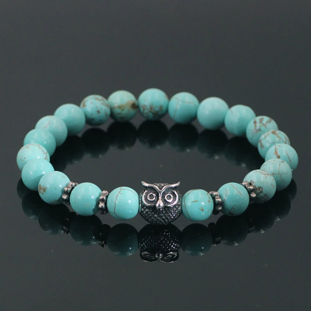 Turquoise Owl Charm Bead Bracelets | Green Witch Creations