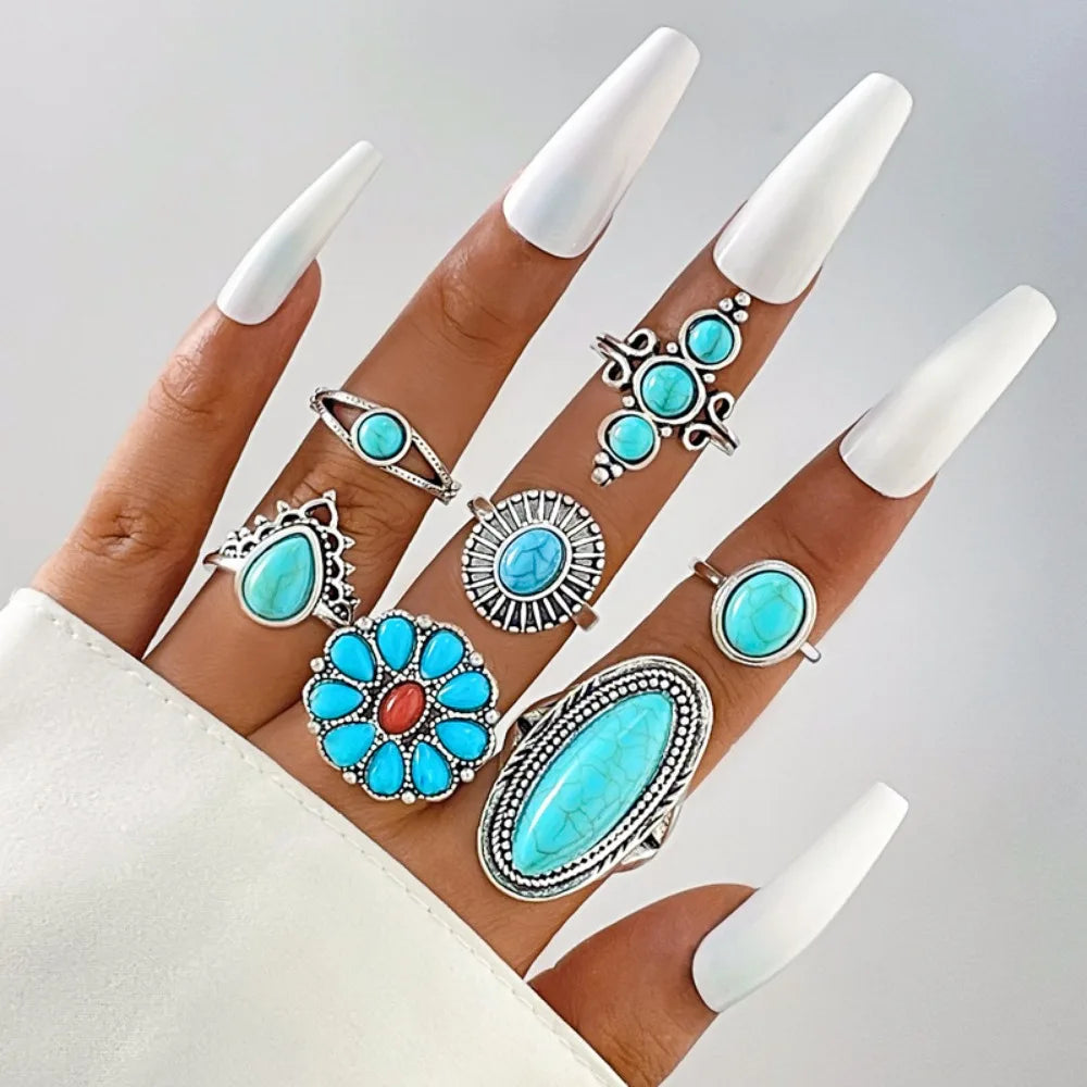 Turquoise Bohemian Gypsy Witchy Trendy Fashion Cute Ring Sets | Green Witch Creations