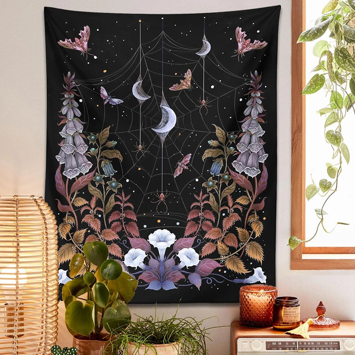 Witchy Garden Butterfly Moon Tapestry | Green Witch Creations