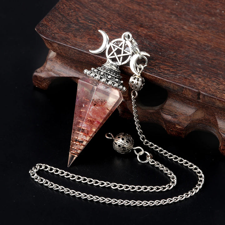 Strawberry Quartz Triple Moon Crystal Resin Pendulum | Green Witch Creations