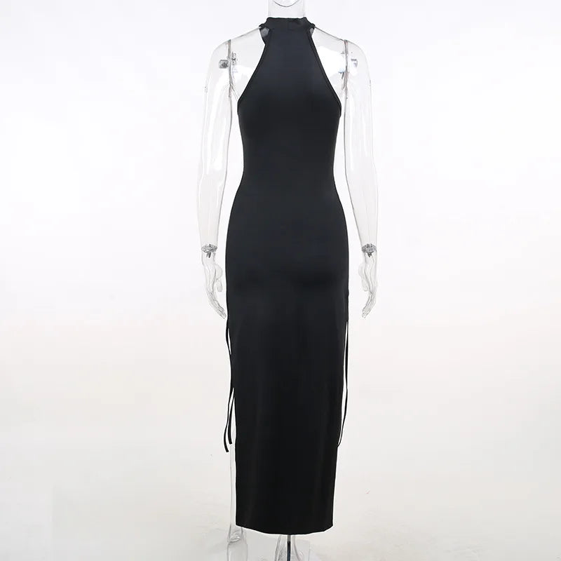 Halter High Split Witch Goth Black Dress | Green Witch Creations Halter High Split Witch Goth Black Dress | Green Witch Creations