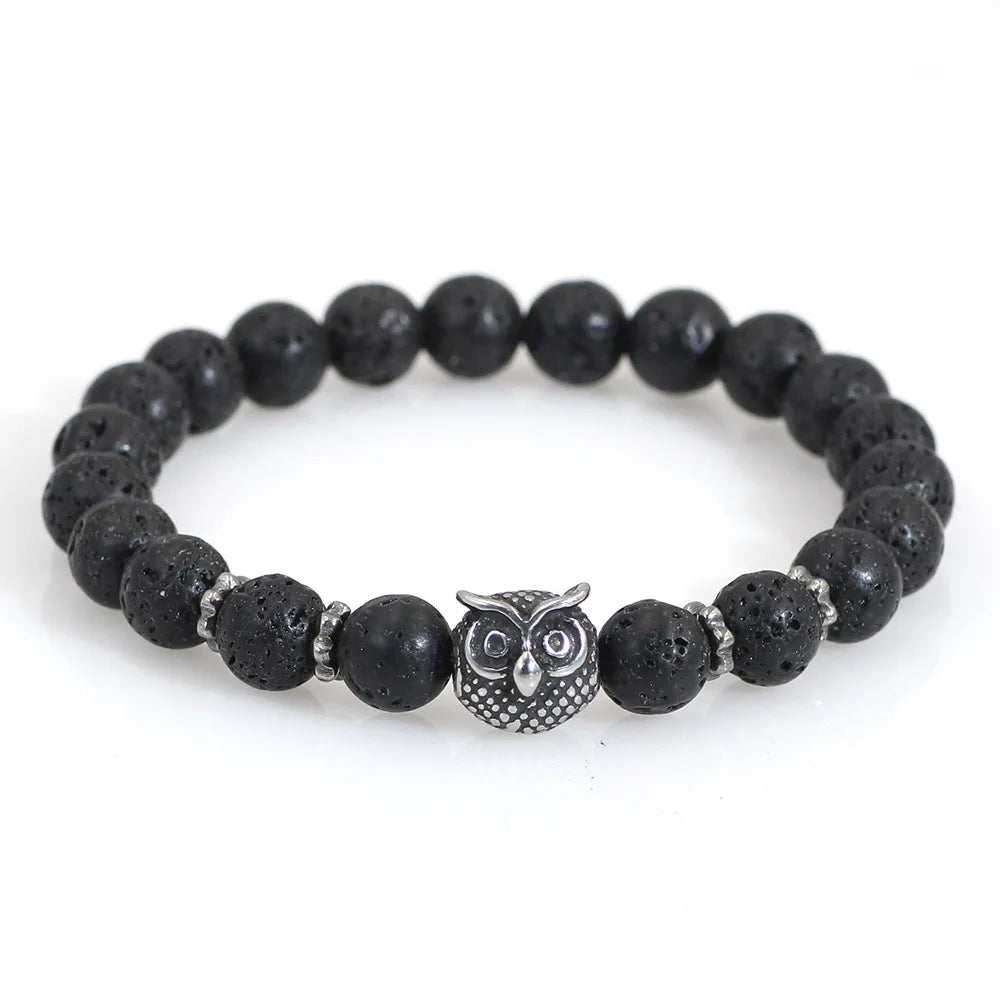 Lava Rock Owl Charm Bead Bracelets | Green Witch Creations