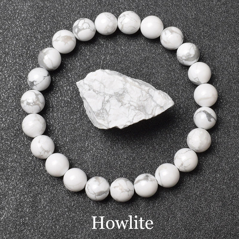 White Howlite 8mm Crystal Stone Bead Bracelets | Green Witch Creations