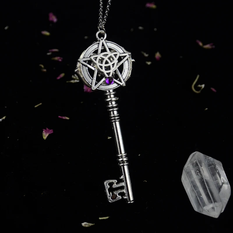 Pentacle Trinity Purple Pagan Key Pendant Necklaces | Green Witch Creations