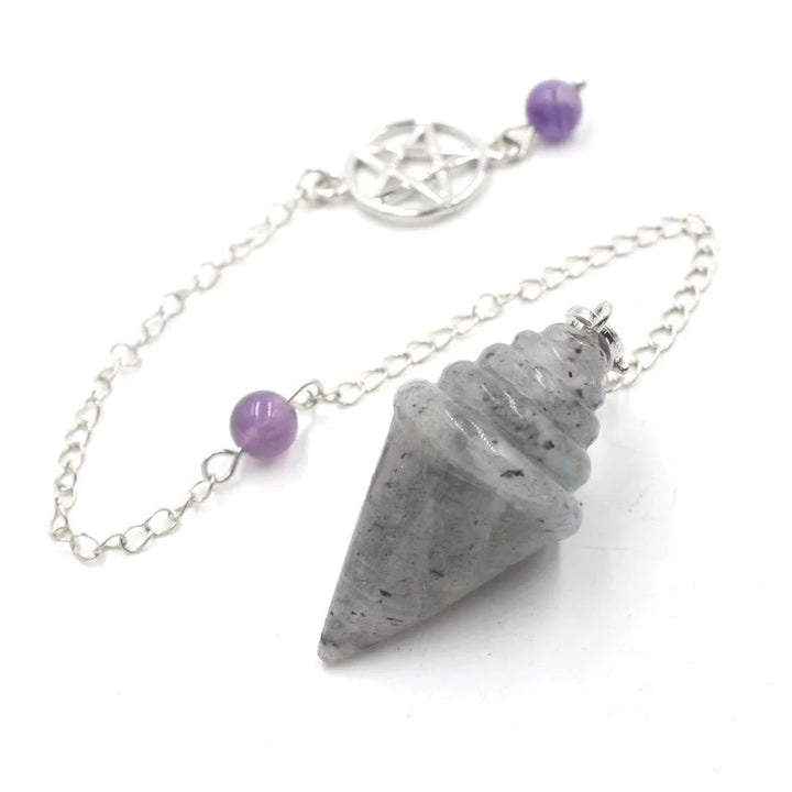 Labradorite Amethyst Pentacle Crystal Witch Pendulum | Green Witch Creations