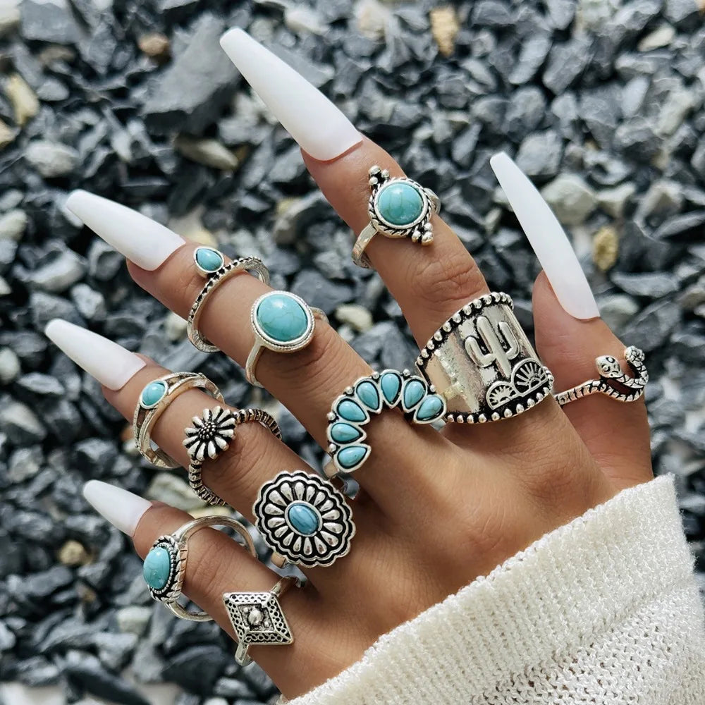 Turquoise Bohemian Gypsy Witchy Trendy Fashion Cute Ring Sets | Green Witch Creations