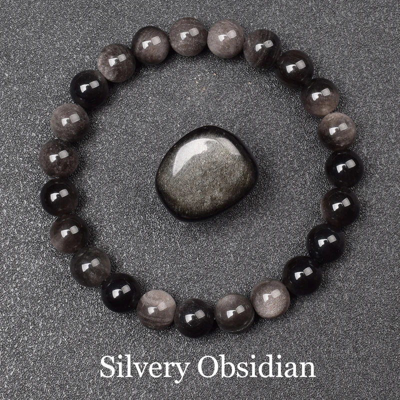 Silver Sheen Obsidian 8mm Crystal Stone Bead Bracelets | Green Witch Creations