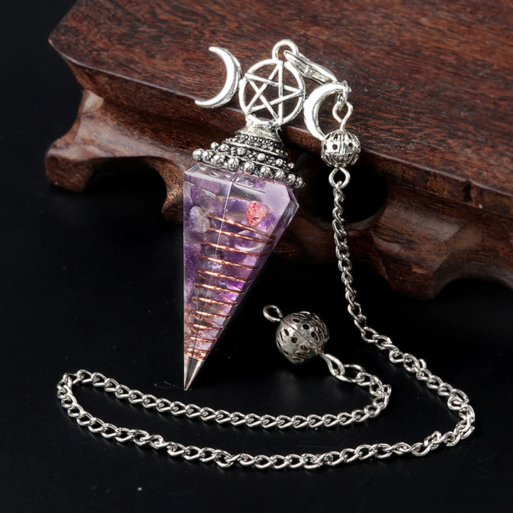 Amethyst Triple Moon Crystal Resin Pendulum | Green Witch Creations