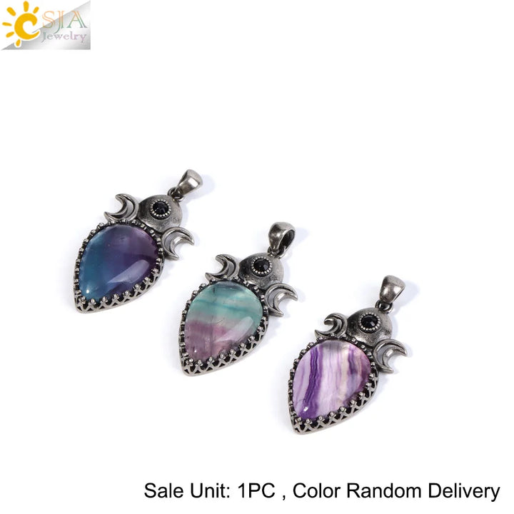Triple Moon Crystal Teardrop Necklaces