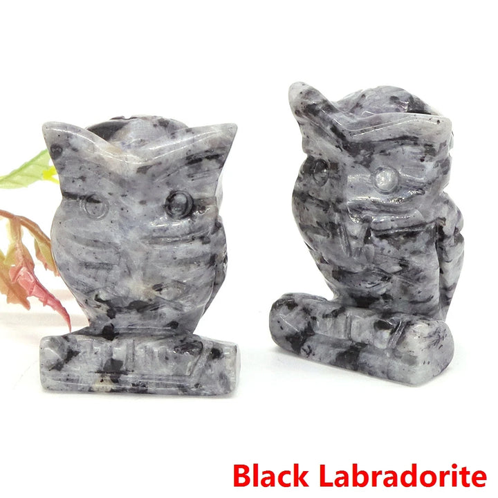 Black Labradorite Owl Crystal Figurine Statue | Green Witch Creations