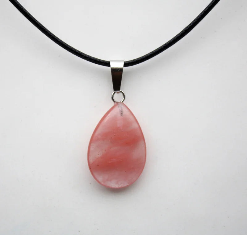 Strawberry Quartz Stone Teardrop Pendant Necklace For Sale | Green Witch Creations