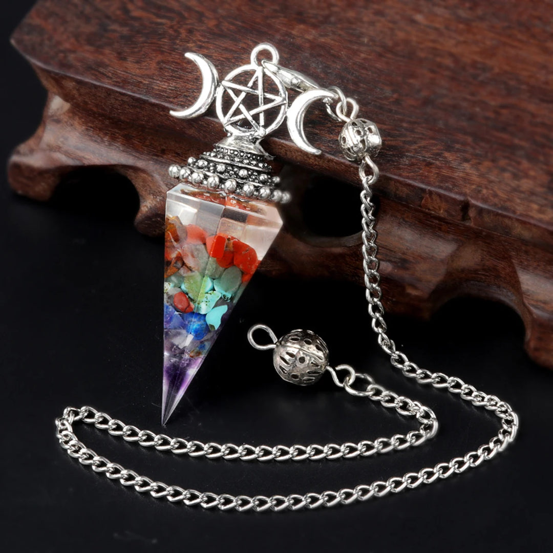 Chakra Triple Moon Crystal Resin Pendulum | Green Witch Creations