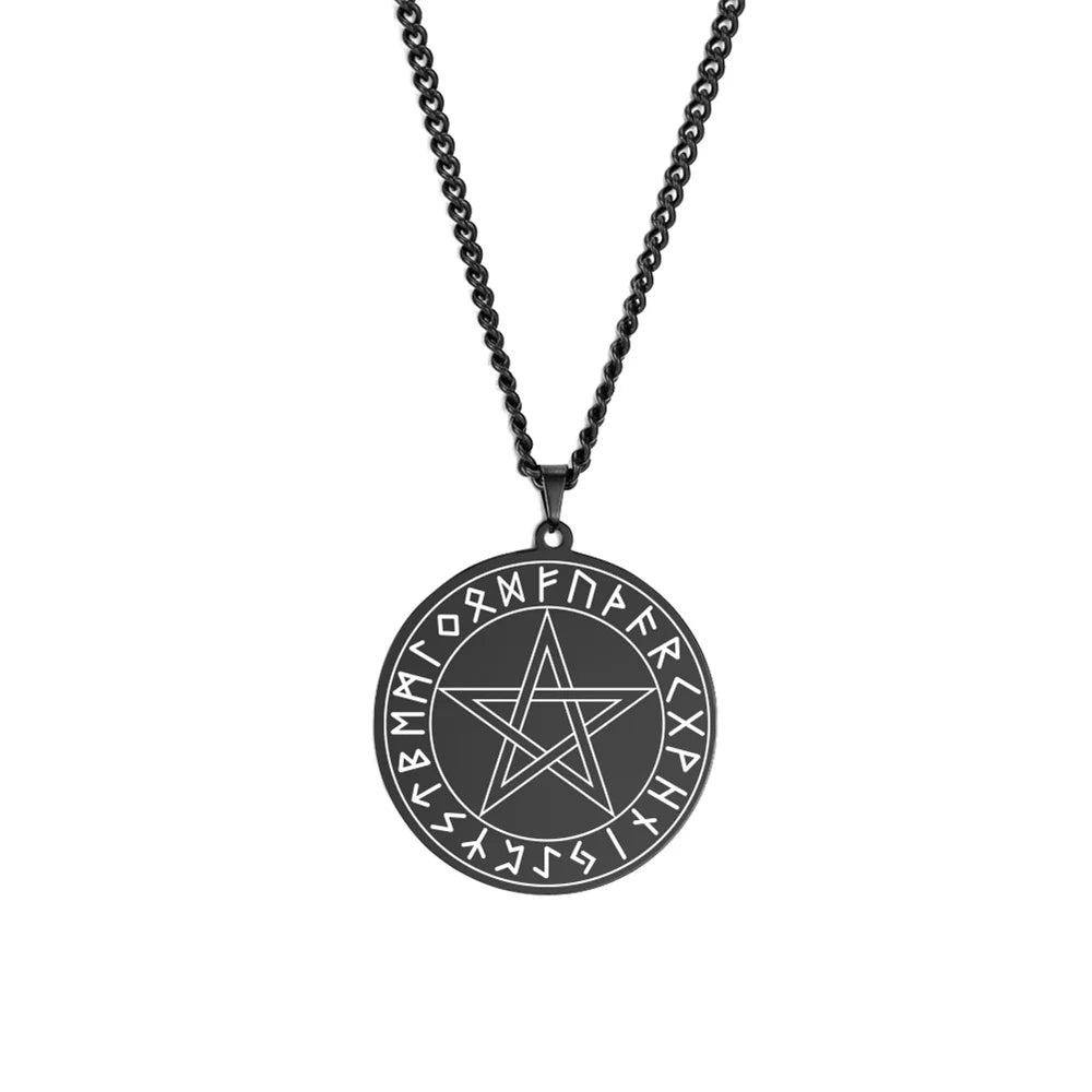 Black Pentacle Rune Nordic Viking Necklaces | Green Witch Creations