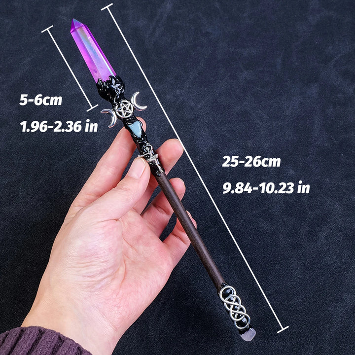 Aura Quartz Crystal Pentacle Magic Wand For Sale | Green Witch Creations