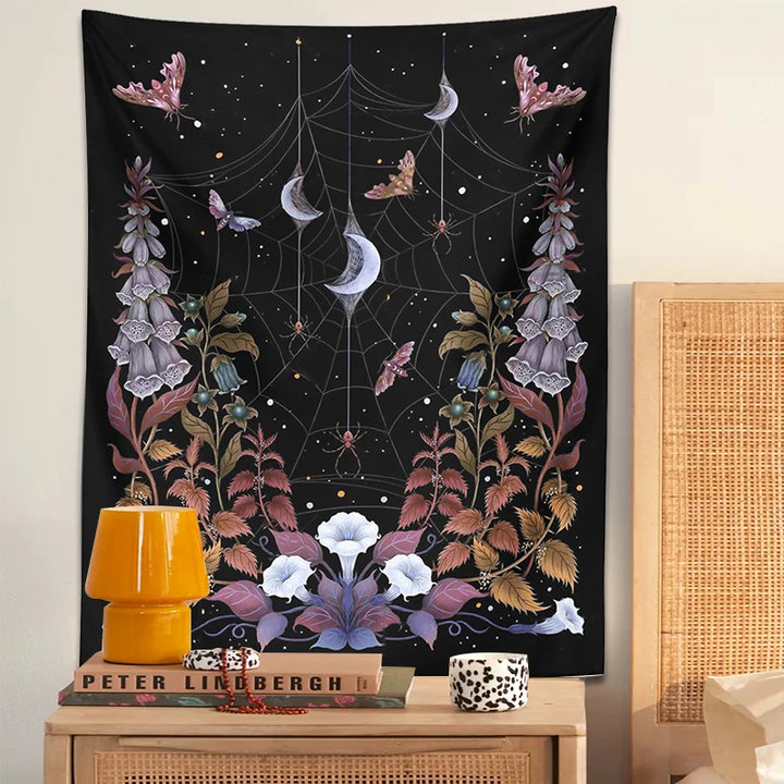 Witchy Garden Butterfly Moon Tapestry | Green Witch Creations