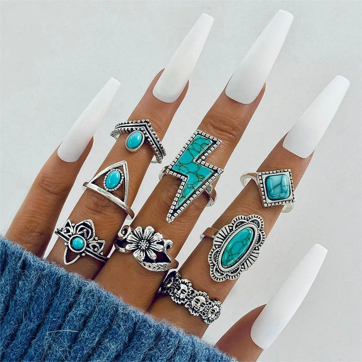 Turquoise Bohemian Gypsy Witchy Trendy Fashion Cute Ring Sets | Green Witch Creations