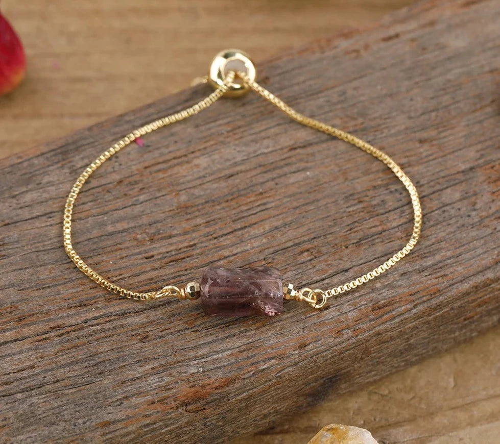 Chunky Stone Gold Chain Adjustable Bracelet For Sale | Green Witch Creations