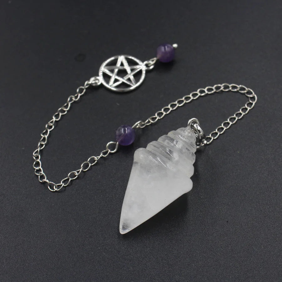 Clear Quartz Amethyst Pentacle Crystal Witch Pendulum | Green Witch Creations