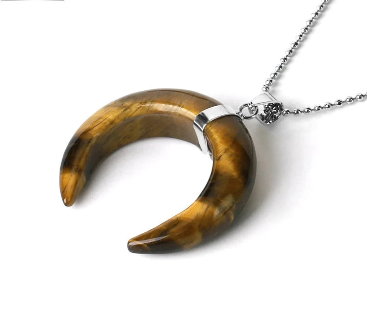 Tiger Eye Crystal Crescent Moon Necklaces