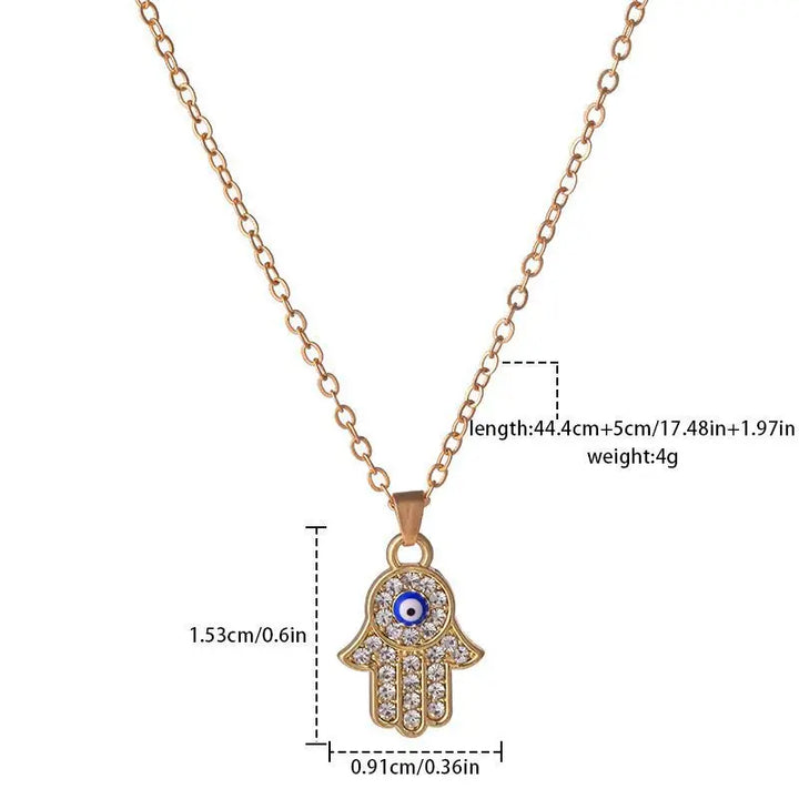 Gold Zircon Evil Eye Hamsa Pendant Necklace For Sale | Green Witch Creations