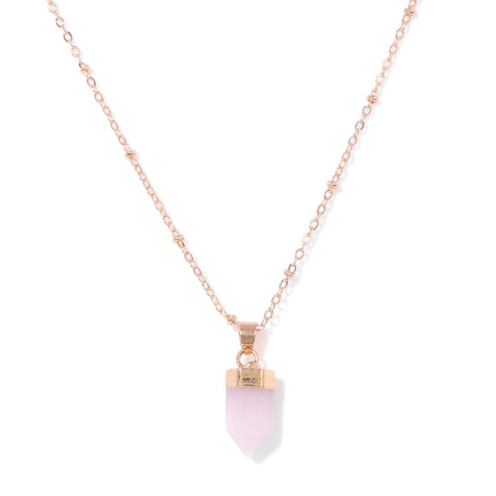 Rose Quartz Hexagonal Stone Pendant Gold Necklace | Green Witch Creations