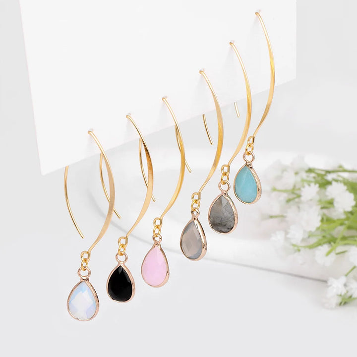 Crystal Faceted Teardrop Gold Earrings