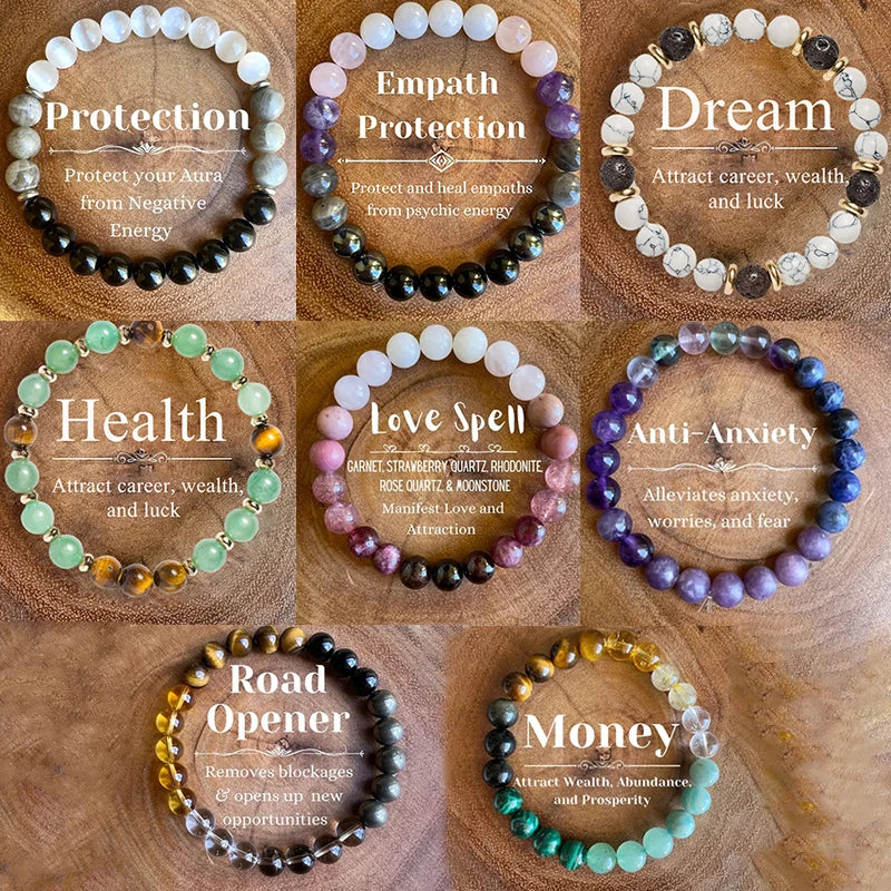 Intention Stone Bead Stretch Bracelets For Sale | Green Witch Creations