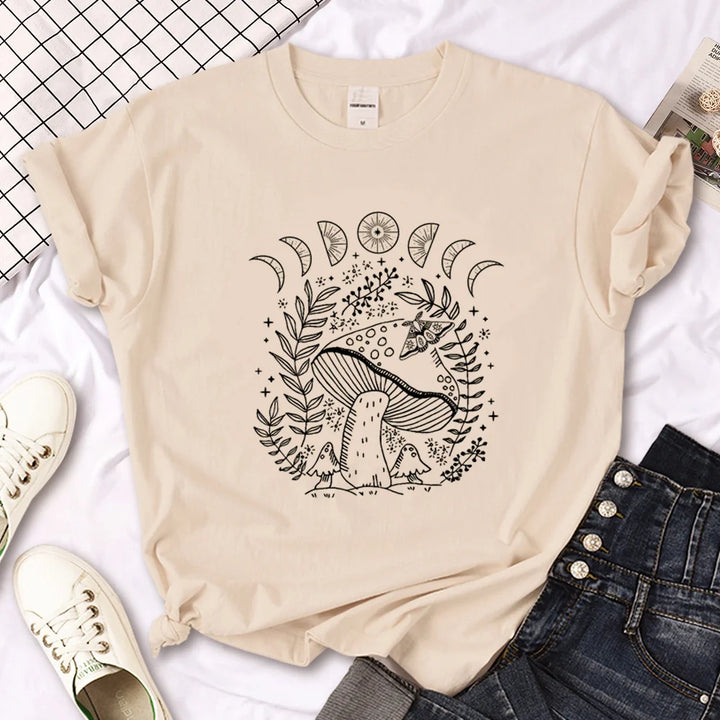 Mushroom Moon Moth Herbs T-Shirt | Green Witch Creations