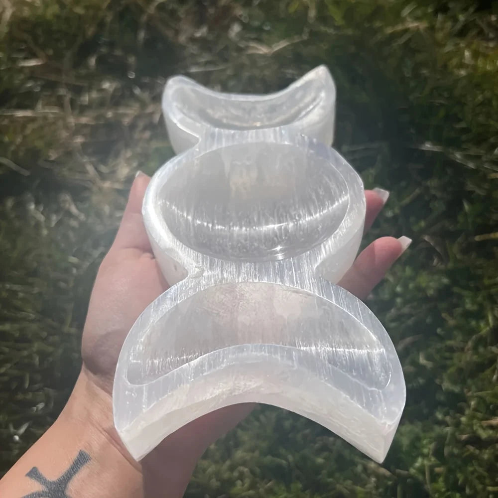 Selenite Triple Moon Bowl | Green Witch Creations