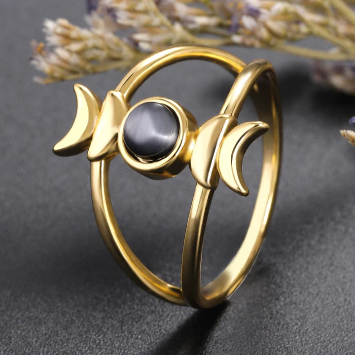 Sheen Obsidian Moon Phase Ring For Sale Online | Green Witch Creations