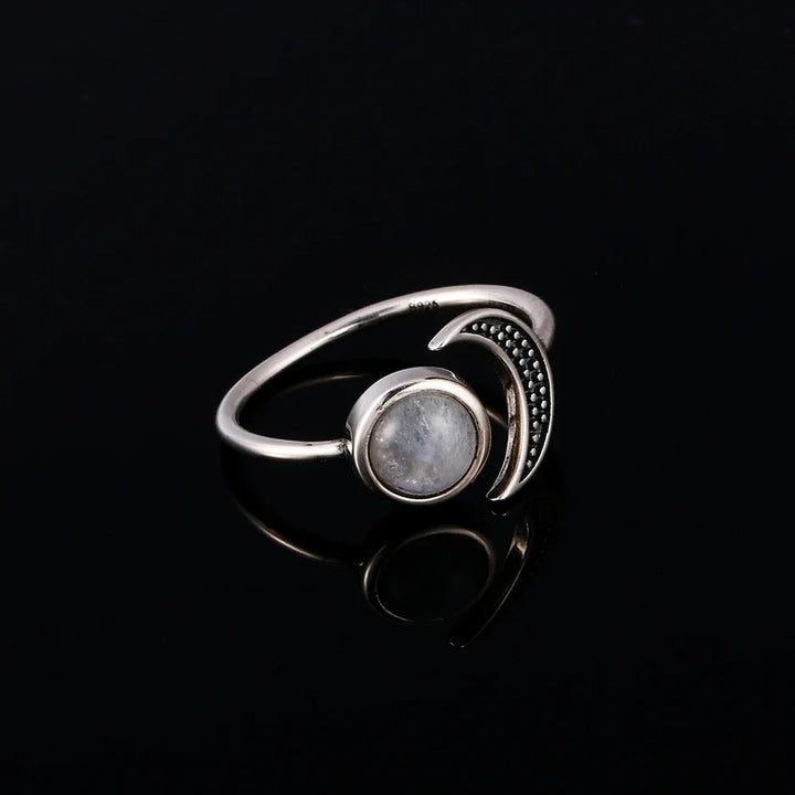 925 Sterling Silver Moonstone Moon Ring | Green Witch Creations