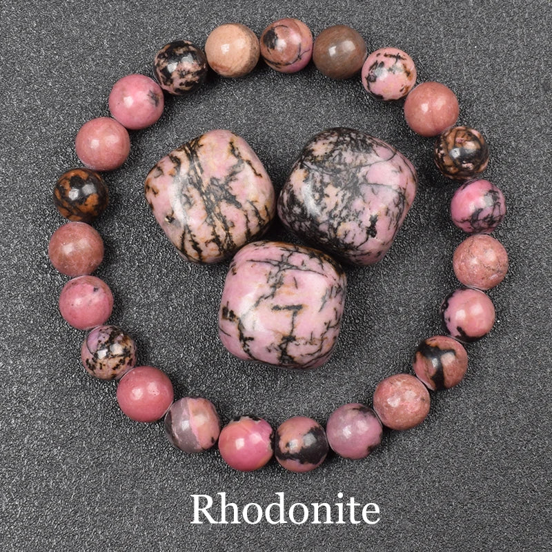 Rhodonite 8mm Crystal Stone Bead Bracelets | Green Witch Creations