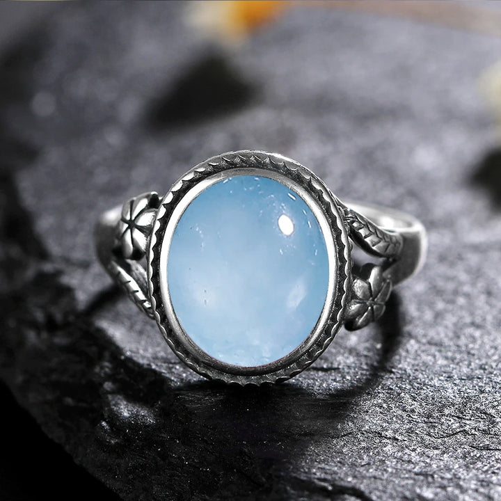 Opalite 925 Sterling Silver Stone Oval Flower Ring | Green Witch Creations